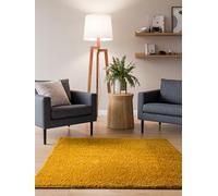 Interiyou Alfombra Pelo Largo Sofia - 160x160 cm Amarillo - Esponjosa y Lisa - Lavable y Antideslizante - Textura Larga Suave