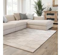 Interiyou Alfombra Salon Pelo Corto Cannes - 160x230 cm Crema - Diseño Boho escandinavo con Efecto 3D de Relieve - Plana con patrón geométrico
