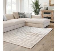 Interiyou Alfombra Salon Pelo Corto Cannes - 160x230 cm Crema - Diseño Boho escandinavo con Efecto 3D de Relieve - Plana con patrón geométrico