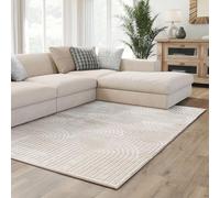 Interiyou Alfombra Salon Pelo Corto Cannes - 160x230 cm Crema - Diseño Boho escandinavo con Efecto 3D de Relieve - Plana con patrón geométrico