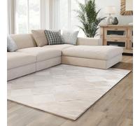 Interiyou Alfombra Salon Pelo Corto Cannes - 160x230 cm Crema - Diseño Boho escandinavo con Efecto 3D de Relieve - Plana con patrón geométrico