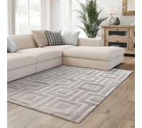 Interiyou Alfombra Salon Pelo Corto Cannes - 160x230 cm Gris - Diseño Boho escandinavo con Efecto 3D de Relieve - Plana con patrón geométrico
