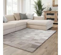 Interiyou Alfombra Salon Pelo Corto Cannes - 160x230 cm Gris - Diseño Boho escandinavo con Efecto 3D de Relieve - Plana con patrón geométrico