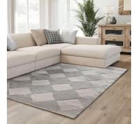 Interiyou Alfombra Salon Pelo Corto Cannes - 160x230 cm Gris - Diseño Boho escandinavo con Efecto 3D de Relieve - Plana con patrón geométrico