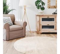 Interiyou Alfombra Salon Pelo Corto Fargo - 160x160 cm Redondo Beige - Felpa sintética esponjosa - Lavable y Antideslizante - Textura Suave Corta