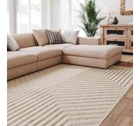 Interiyou Alfombra Salon Pelo Corto Lecce - 140x200 cm Crema - Diseño Boho escandinavo con Efecto 3D de Relieve - Plana con patrón geométrico