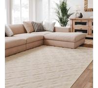 Interiyou Alfombra Salon Pelo Corto Lecce - 200x290 cm Crema - Diseño Boho escandinavo con Efecto 3D de Relieve - Plana con patrón geométrico