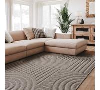 Interiyou Alfombra Salon Pelo Corto Lecce - 200x290 cm Gris Claro - Diseño Boho escandinavo con Efecto 3D de Relieve - Plana con patrón geométrico
