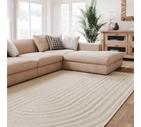 Interiyou Alfombra Salon Pelo Corto Lecce - 240x340 cm Crema - Diseño Boho escandinavo con Efecto 3D de Relieve - Plana con patrón geométrico