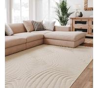 Interiyou Alfombra Salon Pelo Corto Lecce - 300x400 cm Crema - Diseño Boho escandinavo con Efecto 3D de Relieve - Plana con patrón geométrico