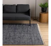 Interiyou Toledo Alfombra de algodón, 200 x 300 cm, color azul oscuro, alfombra tejida a mano con flecos para salón, dormitorio, habitación infantil, comedor, cocina o pasillo