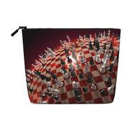 International Chess - Bolsa de cosméticos de una sola capa con estampado de ajedrez, material de lino sintético, monedero de gran capacidad, esencial para viajes y viajes de negocios
