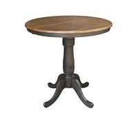 International Concepts - Mesa de comedor redonda de 36 pulgadas, hoja de 12 pulgadas, 35.3 pulgadas de alto, altura de mostrador, altura de mostrador, nogal nogal/carbón lavado, K45-36RXT-6B