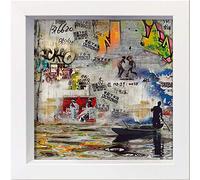 International Graphics - Postal enmarcada - Maïlo / M-L Vareilles - ''Impressions urbaines: pêcheur de graffit''- 16 x 16 cm - Marco disponible en 4 colores - Color del marco: Blanco - Serie LUNA
