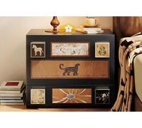 interoknack Mesita de noche vintage de madera maciza con paneles artísticos de animales, mesita de noche de lujo con múltiples cajones, estilo de mediados de siglo, colección Carmen Muebles de