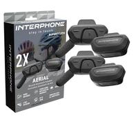 INTERPHONE Aerial - Intercomunicador Doble para Bicicleta para la comunicación Entre 2 Ciclistas hasta 300 m, interfono Casco Bicicleta con Bluetooth para GPS, música y Llamadas, Impermeable y con