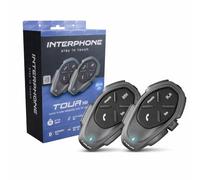 INTERPHONE TOUR HD - Doble - Intercomunicador estéreo de alta fidelidad para casco de motocicleta de 40 mm, 4 motociclistas, alcance de 1,5 km, 25 horas de batería, carga rápida, TFT, Waterproof