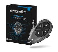 INTERPHONE Tour - Soltero - Bluetooth Motorcycle Intercom, hasta 4 Motociclistas, Distancia de 1.5 km, autonomía de 25 Horas, Carga rápida, Radio, mp3, GPS, Impermeable, Universal.