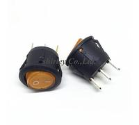 Interruptor 10 unids/lote 23mm diámetro luz amarilla encendido apagado SPST interruptor redondo Rocer 3 pines 6A/250V 10A/125V AC de alimentación CD1-105
