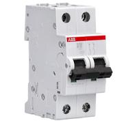 Interruptor automático S202-B10, 2P, curva tipo B, 10 A, capacidad de corte máxima de 6 kA a 400 VAC (Referencia: ABB 2CDS252001R0105), blanco y rojo