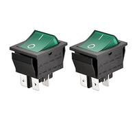 Interruptor balancín de encendido y apagado DPST de Heschen, 4 terminales, luz verde 16 A 250 VAC, 2 unidades