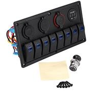 Interruptor basculante 12V 24V 8 Gang Car Boat LED Panel de control del interruptor basculante Voltímetro USB dual Encendedor de cigarrillos SPST/ON-OFF Universal para todos los vehículos de 12V-24V,