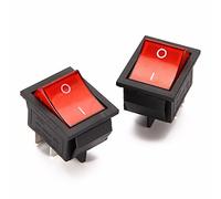 Interruptor Basculante Bipolar - Luminoso - 16A / 250V - 20A / 125V - Tecla Roja - Pack 2 Unidades