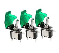 Interruptor basculante de palanca SPST de 12V, luz LED for encendidos, interruptor de luz for coche de carreras, barco, remolque de camión(3pcs green)