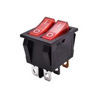 Interruptor basculante de plástico iluminado KCD6, doble pulsador, for barco, 6 pines, 12 V, 220 V, encendido y apagado, con enclavamiento, 16 A, 250 V.(Red,12V)