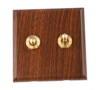 Interruptor basculante retro para TOGGLE de 1 vía, grano de madera de nogal, palanca de tablero de PC, tipo 86 para sala de estar, dormitorio, decoración de oficina (2 bandas)