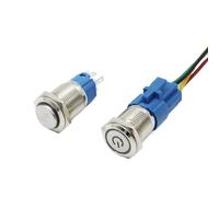 Interruptor de botón de 12/16/19/22mm, bloqueo momentáneo, empuje fijo, encendido y apagado, arranque y parada, 3V, 6V, 12V, 24V y 220V(Blue Ring,22MM_MOMENTARY RESET_12-24V)