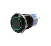 Interruptor de botón de bloqueo de cierre automático, Interruptor de botón alto al ras del metal negro Shell, 19mm 12V Control de encendido/apagado LED de cierre 1NO1NC(Verde)