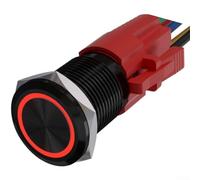 Interruptor de botón de cierre de 16 mm y 12 V con LED integrado para paneles de control de vehículos y máquinas, carcasa de metal resistente (reinicio rojo)