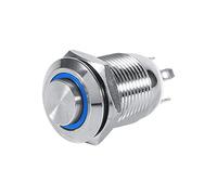 Interruptor de botón de encendido LED para coche, Keenso, 12mm, automático, 1 NO impermeable, metal, botón momentáneo, interruptor de círculo, 4 pines(azul)
