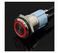 Interruptor de botón de metal de 5V, 12V, 24V, 220V con luz, botón momentáneo de reinicio automático de cabeza plana de 16mm, interruptor de metal LED resistente al agua(Red,110V)