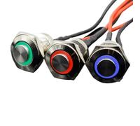 Interruptor de botón de Metal de acero de 16MM anillo iluminado LED 3V 5V 12V 24V 220V empuje momentáneo no fijo cabeza alta MAX 10A 1 Uds(Blue,3V)