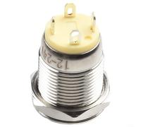 Interruptor de botón de metal impermeable de 12 mm con luz LED plana para equipos eléctricos que funcionan a 12 V y 24 V CC (rojo)