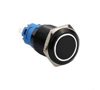 Interruptor de botón de metal momentáneo de 22 mm con anillo de luz LED para uso en panel impermeable al aire libre, construcción de acero inoxidable nominal de 12 V 24 V (rojo)