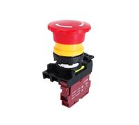 Interruptor de botón de parada de emergencia LA36M 22 mm | El botón pulsador de seta de plástico se enciende y apaga con luz roja 220v 12v 24v(Without Light,2NC_ACDC110-220V)
