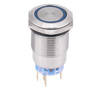 Interruptor de botón de pestillo LED, Interruptor de botón momentáneo interruptor de botón pulsador de bloqueo automático inoxidable impermeable de 19 mm 12V LED(Blue LED ring light)