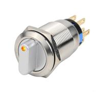 Interruptor de botón giratorio de 19 mm, 3 niveles, 2NO2NC, 12-24 V | Carcasa de acero inoxidable 304, IK09 a prueba de golpes, IP66 impermeable, ciclos mecánicos de 300 K, duradero
