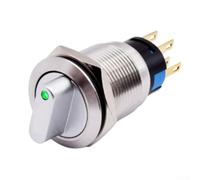 Interruptor de botón giratorio de 19 mm, autobloqueo de 2 posiciones, voltaje nominal 12 24 V, protección IK09/IP66 con indicación de luz LED (verde)