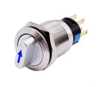 Interruptor de botón giratorio de 19 mm con LED de acero inoxidable 304 IP66 IK09 3 posiciones 2NO2NC momentáneamente autorrestablecimiento 3-6 V 5 A para máquina CNC industrial, dispositivo naval