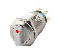 Interruptor de botón giratorio momentáneo de 19 mm, 3 posiciones, 2NO 2NC, acero inoxidable con IP66 impermeable y resistencia IK09 para equipos pesados (rojo)