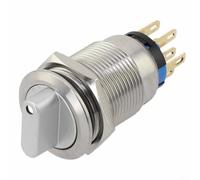 Interruptor de botón giratorio momentáneo de 19 mm, 3 posiciones, 2NO 2NC, acero inoxidable con IP66 impermeable y resistencia IK09 para equipos pesados (blanco)