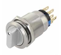 Interruptor de botón giratorio momentáneo de 19 mm 3 posiciones 2no2nc 3-6v con luz LED amarilla para panel de control industrial Acero inoxidable Ip66 Impermeable Acabado plateado (blanco)
