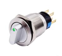 Interruptor de botón giratorio, perilla de metal de acero inoxidable de 19 mm, interruptor giratorio selector momentáneo impermeable con indicador LED (verde)