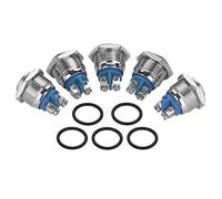 Interruptor de Botón Impermeable de Metal 250V 2A/3A 16MM Cabeza Plana y Convexa 5 Piezas/Set