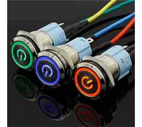 Interruptor de botón metálico con luz, cabezal plano de 16 mm, rearme automático, momentáneo, 5 V, 12 V, 24 V, 220 V, 1 unidad(3,3V)