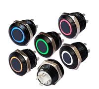 Interruptor de botón metálico negro superpequeño de 12 mm, IP65, LED, 3 V-24 V, 50 mA, sin anillo de bloqueo, logotipo for reemplazo del tablero de la computadora(Green,SHORT BLACK SHELL_12-24V)